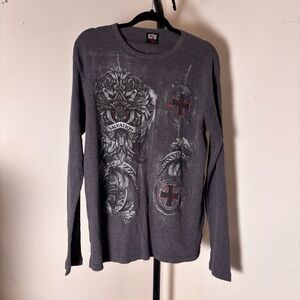 MMA Elite Long Sleeve Thermal Shirt Cyber Grunge Y2K Cross Salvation XL